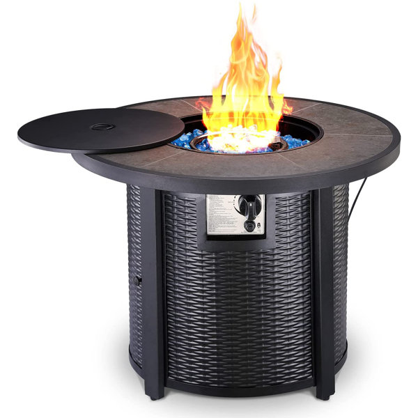 Latitude Run® 24.4'' H x 32'' W Stainless Steel Propane Outdoor Fire Pit Table with Lid